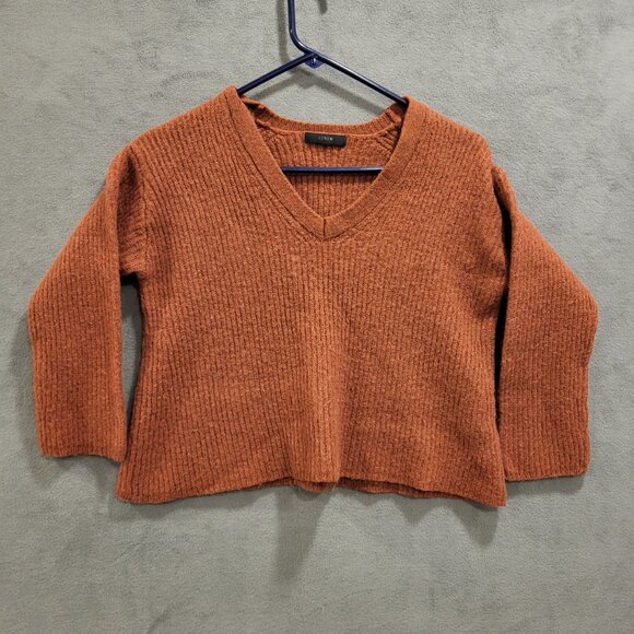 J.CREW‎ Sweater Women's Medium V-neck Merino Wool Alpaca Blend Cropped Luxury - Picture 1 of 6